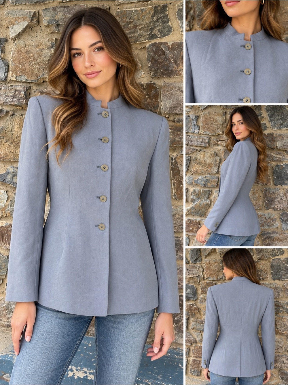 Giorgio Armani Le Collezioni Wool Mandarin Collar Blazer Jacket Size 12